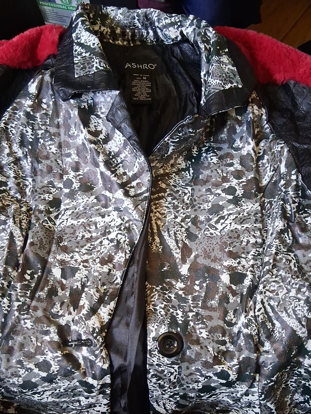 ASHRO Men's Metallic Black and Gray Patterned Shirt Jacket